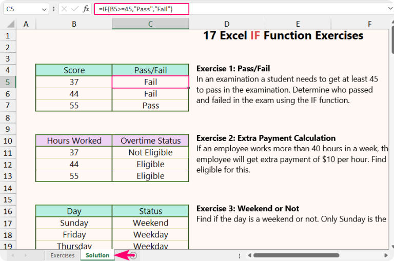 Excel IF Function Exercises: 17 Practical Examples